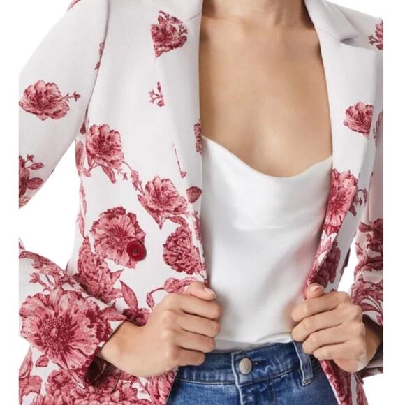 Alice + Olivia Mya Notch Collar Fitted Blazer Off White Multi Red Floral Size 2 - Picture 9 of 16